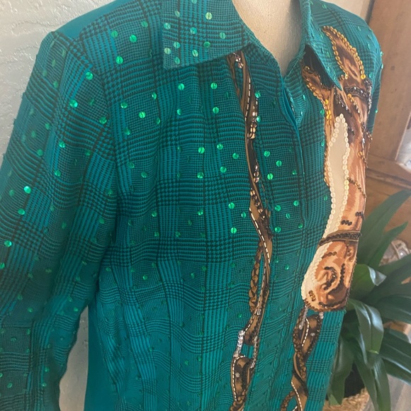 Vintage 80’s Diane Gilman Horse themed Equestrian Sequined Blouse Sz S/M - Picture 4 of 6